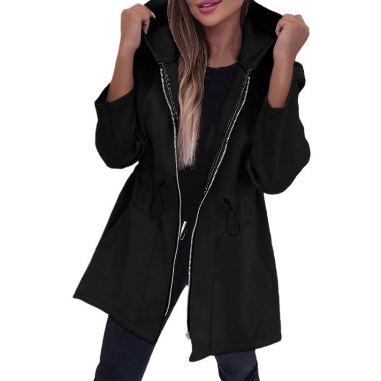 Autumn Winter Women Casual Fashion Hooded Zipper Jacket S чёрный