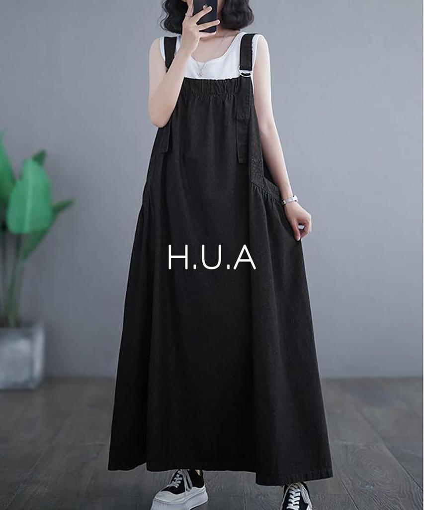 Denim Jumper Plus XL H.U.A Women's Dress, Overalls, Skirt, Size, Figure-Flattering, Workwear, Cute, Spring, Summer, Fall, GN,