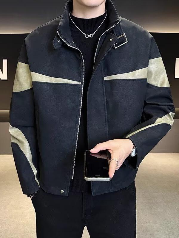 Men's Trendy Stand Collar Patchwork Jacket - 2025 Spring/Autumn Fashion, Loose, Versatile, Windproof.