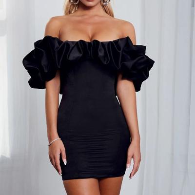 Women's Solid Color Bra Sexy Off Shoulder Slim Fit Wrap Hip Dress