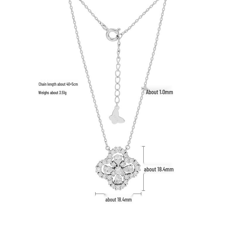 S925 Sterling Silver Four-Leaf Clover Pendant Necklace: Sparkling Gift for Girlfriend in Elegant High-End Style