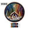 Polyester Embroidery Fabric Nativity DIY Kit, Manger Scene Hand Patterns Christian Needlepoint Craft Kit for Beginners, Religious Home Decoration
