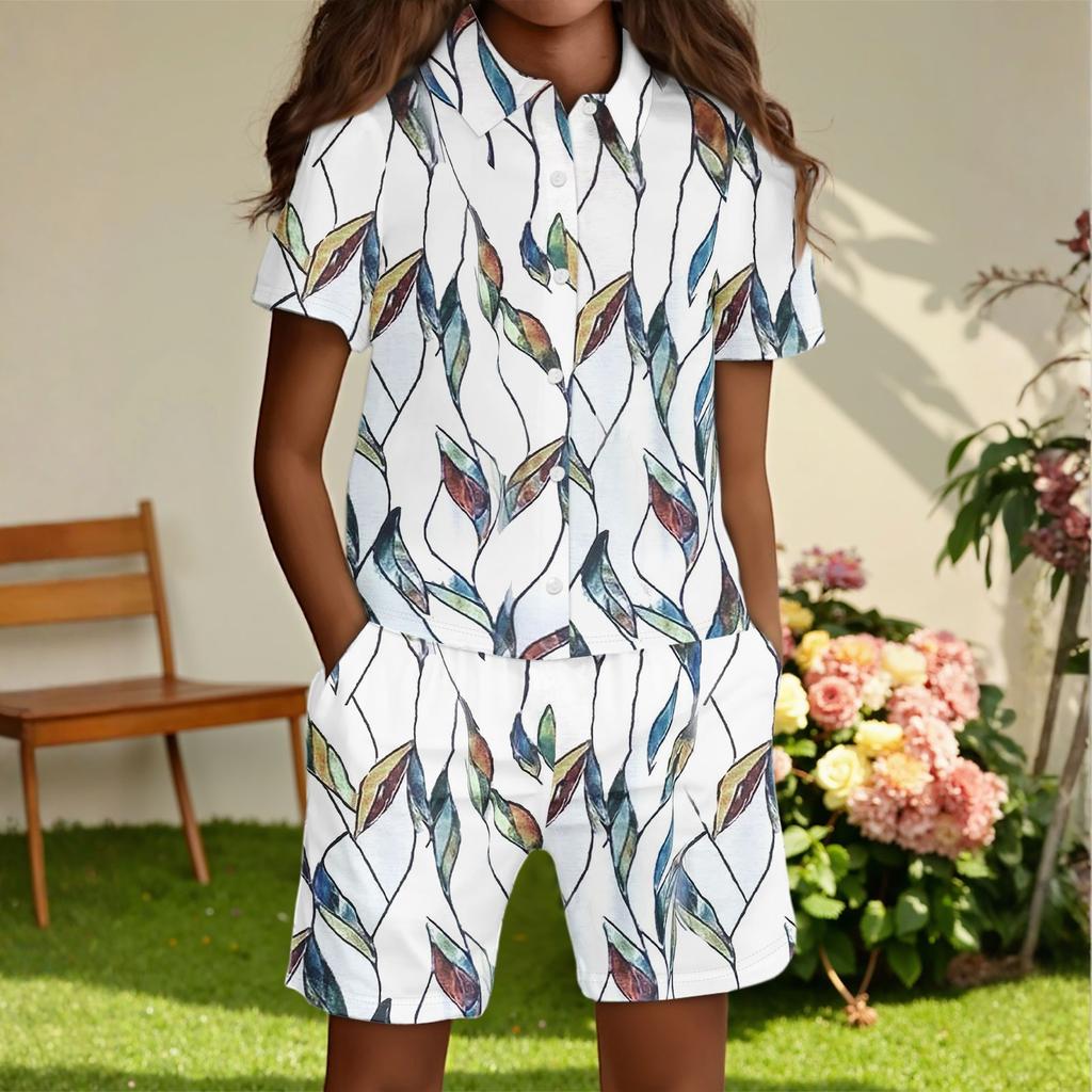 Children's Casual Fashion Shirt Button Top Shorts Set