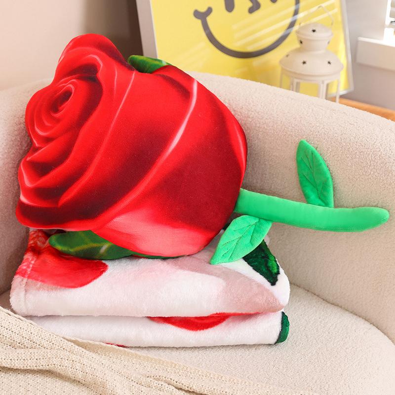 Creative Rose Throw Pillow Blanket Plush Toy Home Sofa Pillow Cushion Girls Office Nap Air Conditioner Blanket