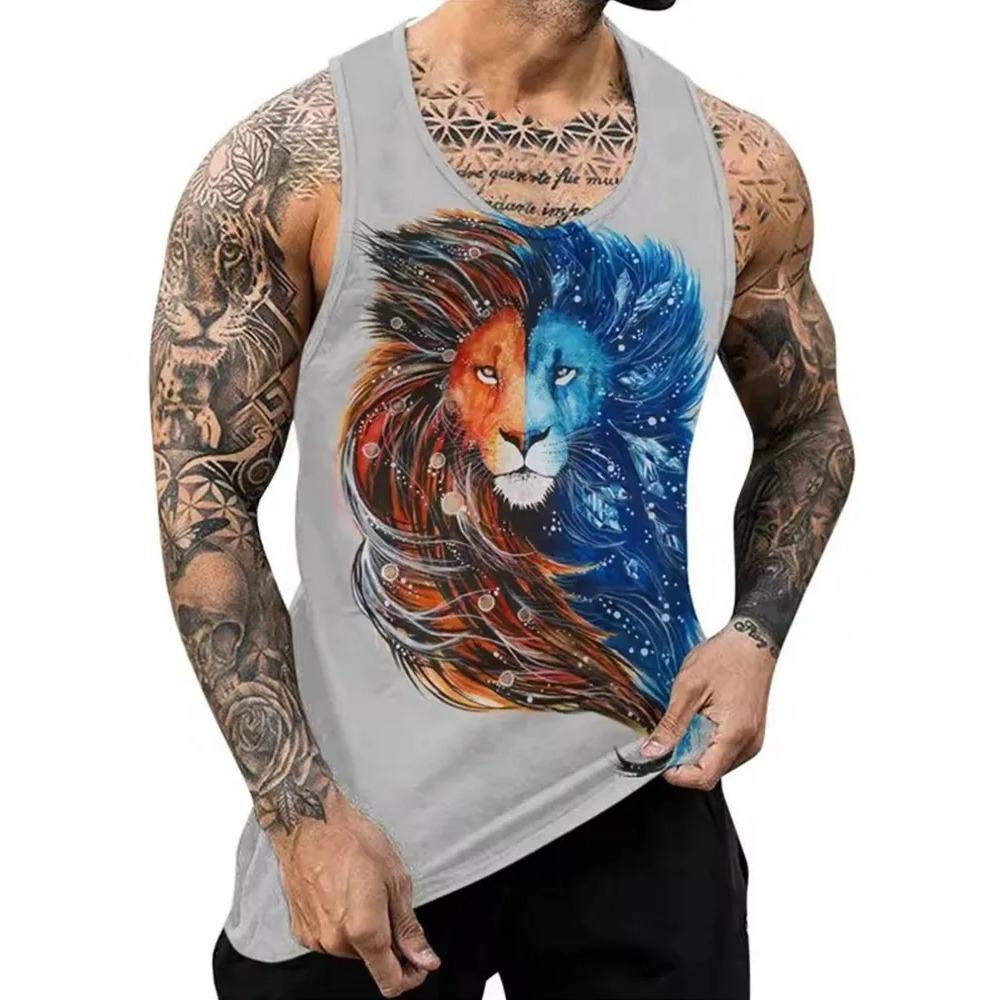 Letní Pánské Módní Ležérní Bez Rukávů Tílko s 3D Potiskem Zvířat s Kulatým Výstřihem