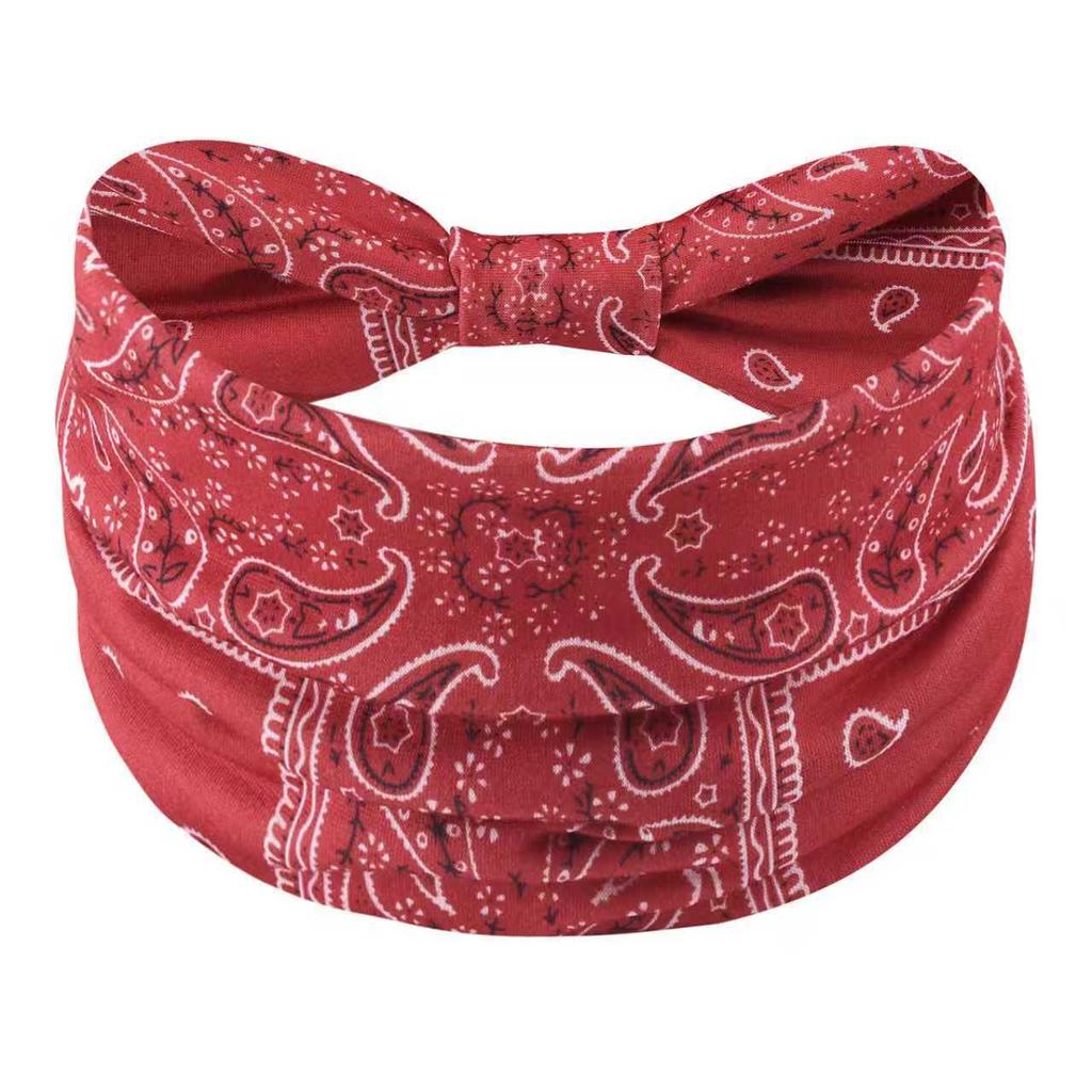 Bohemian Style Elastic Sports Headband: Women's Wide Edge Cashew Flower Headscarf