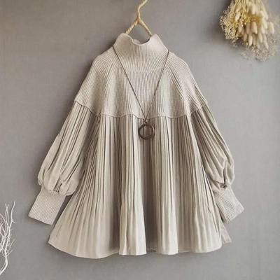 2024 Strickoberteil mit hohem Kragen und Laternenärmeln - Frühling/Herbst/Winter Kollektion