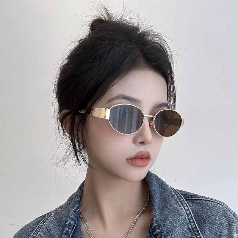 BMW Cross-border New Arc De Triomphe Oval Metal Small Frame Sunglasses Women's High-end Fashion Street Photography Sunglasses Sunshade Glasses