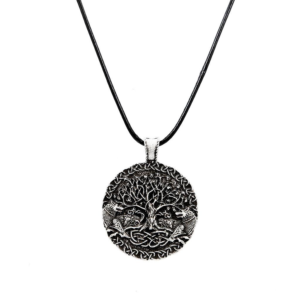 Tree Of Life Pendant Necklace Double Wolf Amulet Wiccan Talisman Viking Jewelry For Men Women
