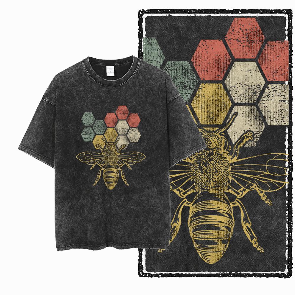 DE BEES Printed Acid Washed Cotton Exclusive Graphic Unisex T Shirt Cool Vintage Streetwear Men Tshirts Big Size Tee for men