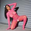 Foreign trade big leopard print erotic underwear open mesh clothes sexy pajamas long sleeves backless one-piece tights