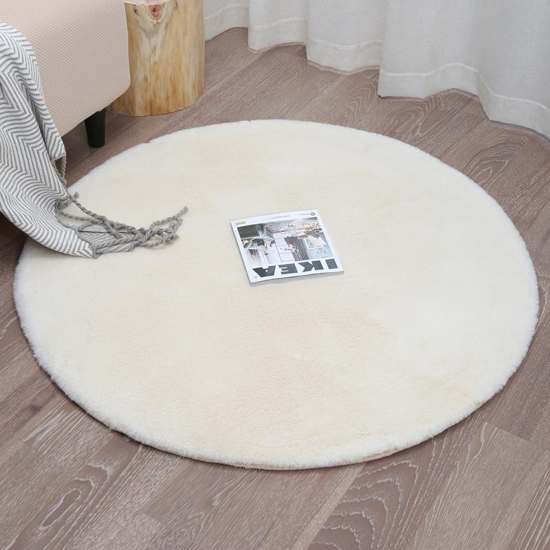 Soft Round Carpet Rabbit Faux Fur Plush Bedroom Rug White Plush Shaggy Foot Mat Children's Play Floor Carpets for Living Room