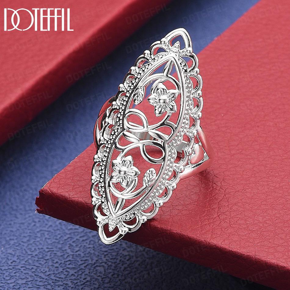 925 Sterling Silver Vintage Filigree Openwork Flower Ring - Exquisite Banquet Ring 6#