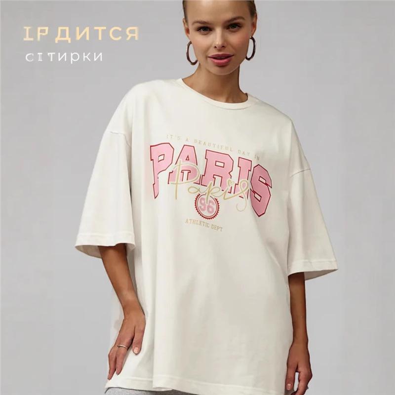 

American Retro 2025 Mid-Length Chic Letter Print T-Shirt L