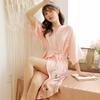Pajamas Women's Summer Sexy Ladies Ice Silk Nightgown Medium Sleeve Large Size Bathrobe Silk Bridal Morning Gown