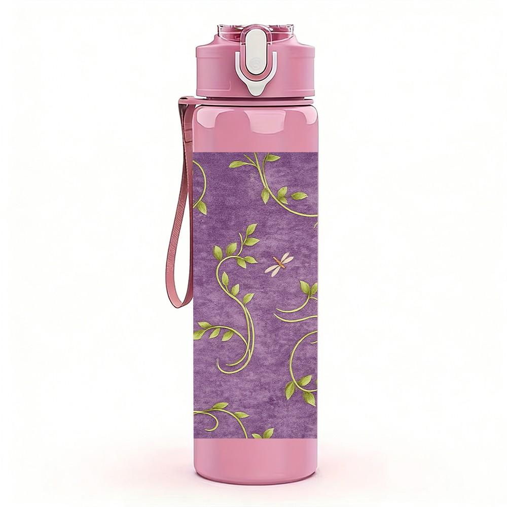 1PC Purple Gold Vintage Texture Print 750ml Color Plastic Sports Water Bottle Leakproof Flip Straw Lid Suitable for Sports Office Home Use