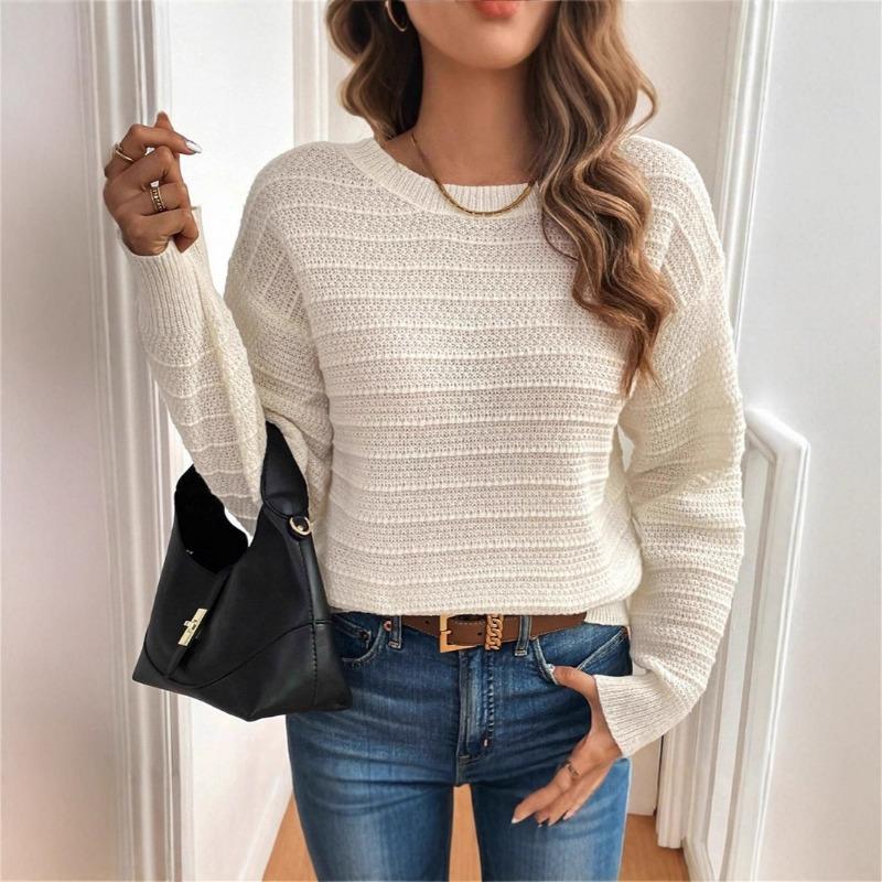 Gentle Versatile Round Neck Back Bow Design Knit Sweater