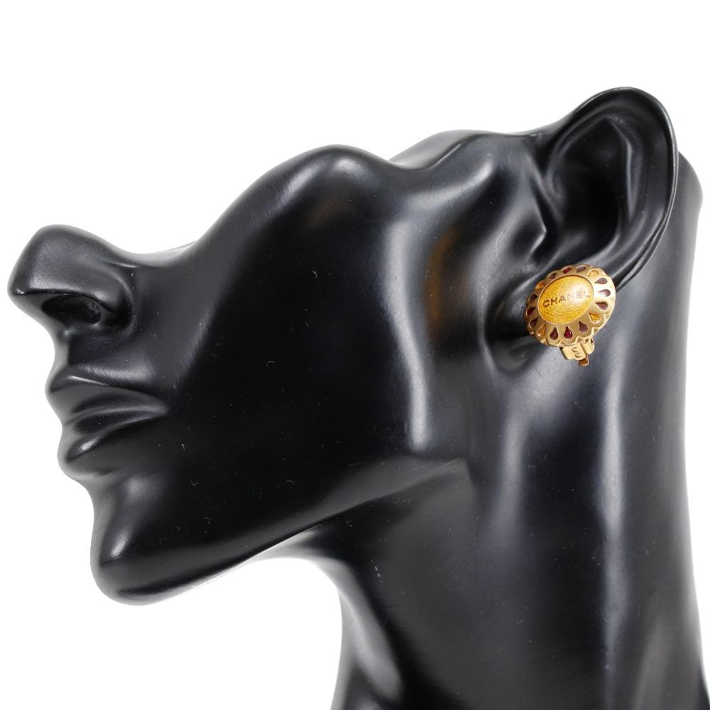Chanel Flower Motif Earring Plated Gold Flour 7.5g Women Used