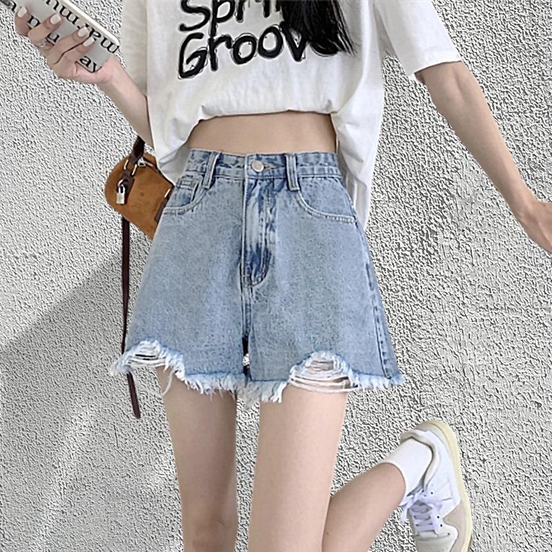 Trendy High-Waist Women's Raw Edge Ripped Denim Shorts - Summer Style