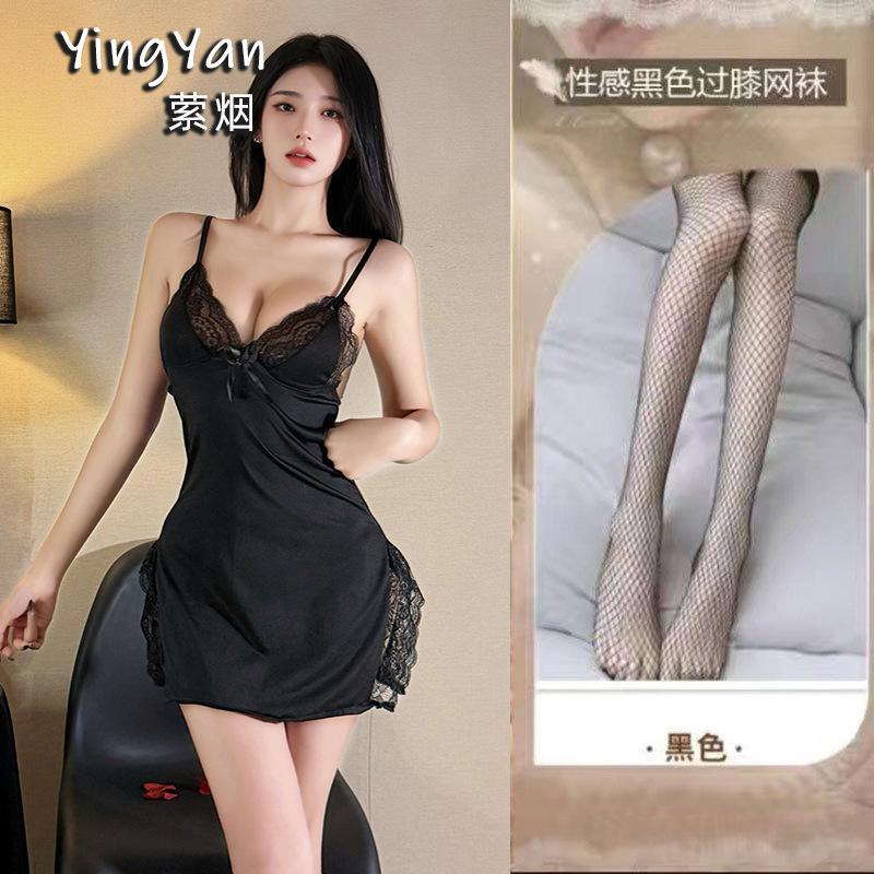 European and American erotic underwear high-end large size sexy female mood split lace suspender nightdress qqny pure desire wind