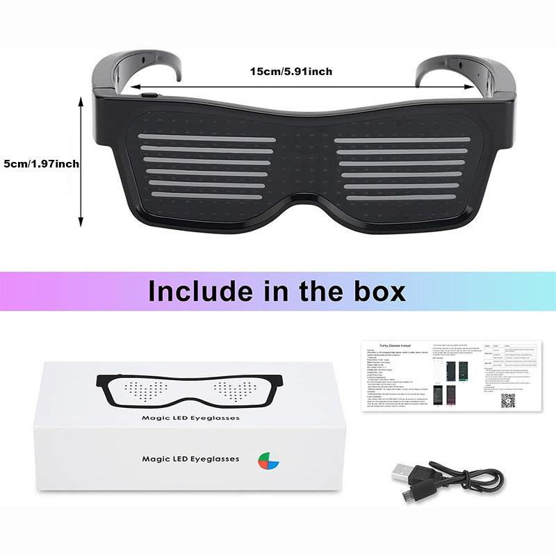 LED-Brille, Bluetooth-App-Steuerung LED-Anzeige Smarte Brille USB-wiederaufladbar DIY Funky Brille für Party, Club, DJ, Halloween
