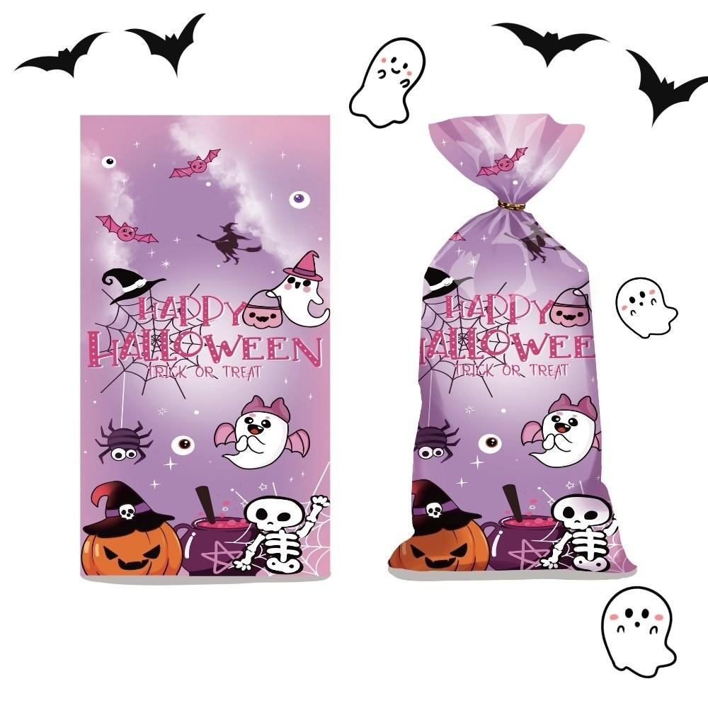 50pcs Cute Snacks Candy Biscuit Bag Reusable Drawstring Bag Ghost Halloween Candy Bag  Holiday Party