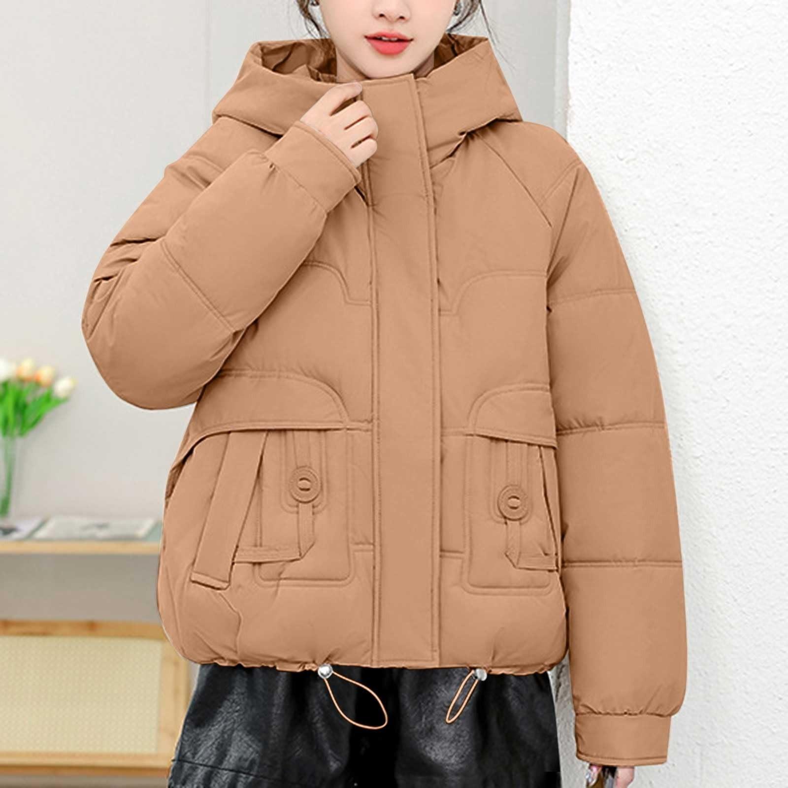 

Зимова потовщена куртка з бавовняною підкладкою для зменшення віку, з великим коміром, коротка куртка з бавовняною підкладкою з капюшоном, тонка і вільна жіноча куртка з ватною підкладкою XL шафрановий