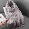 Literary fine-grain plaid warm fringed scarf female sweet retro temperament fashion imitation cashmere fringed shawl male