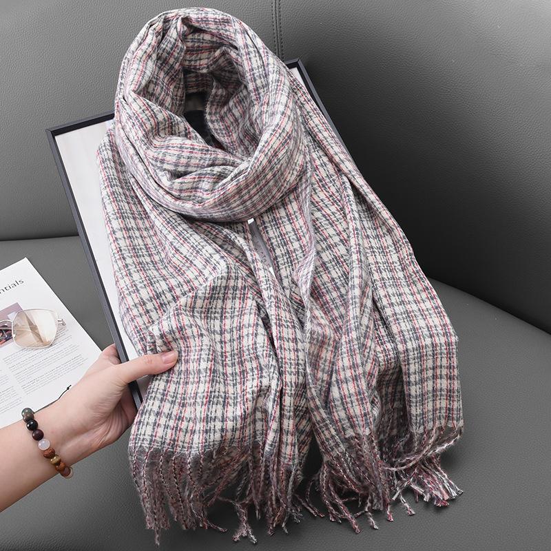 Literary fine-grain plaid warm fringed scarf female sweet retro temperament fashion imitation cashmere fringed shawl male
