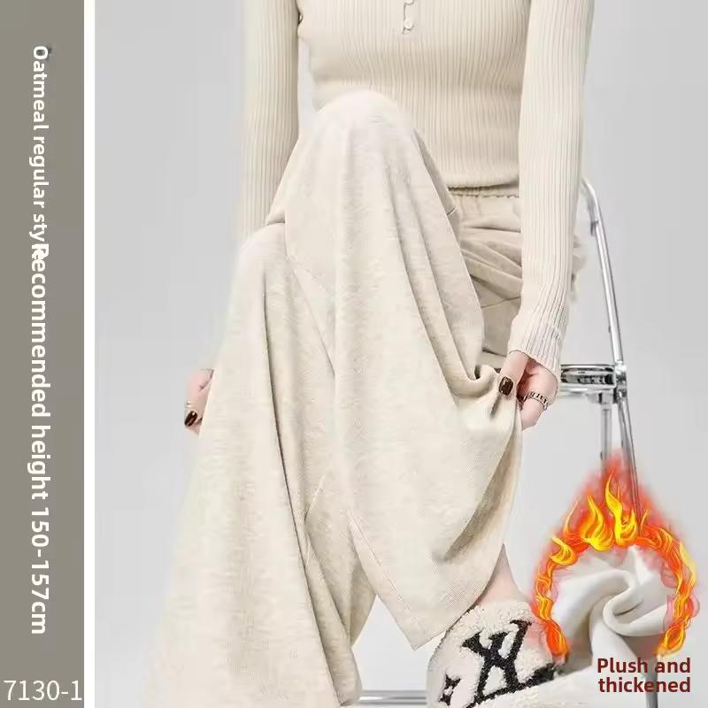 Damen Casual Weitbeinige Hosen Drapierend Klebrig Weich Locker Gerader Schnitt Hose Trendig Übergröße Frühling Herbst