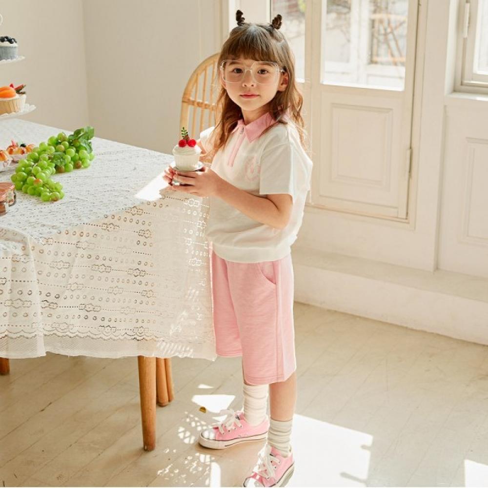 [olivan] School Collar Uniform Top And Bottom Suit  Pink 
