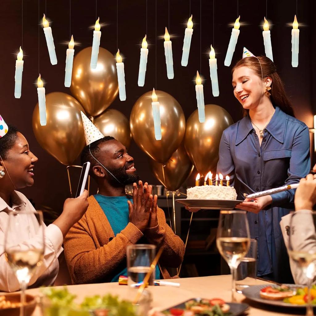 12Pcs Floating Remote Candles with Magic Wand Flickering Warm Light LED Flameless Candle Taper Candles Christmas Halloween Party