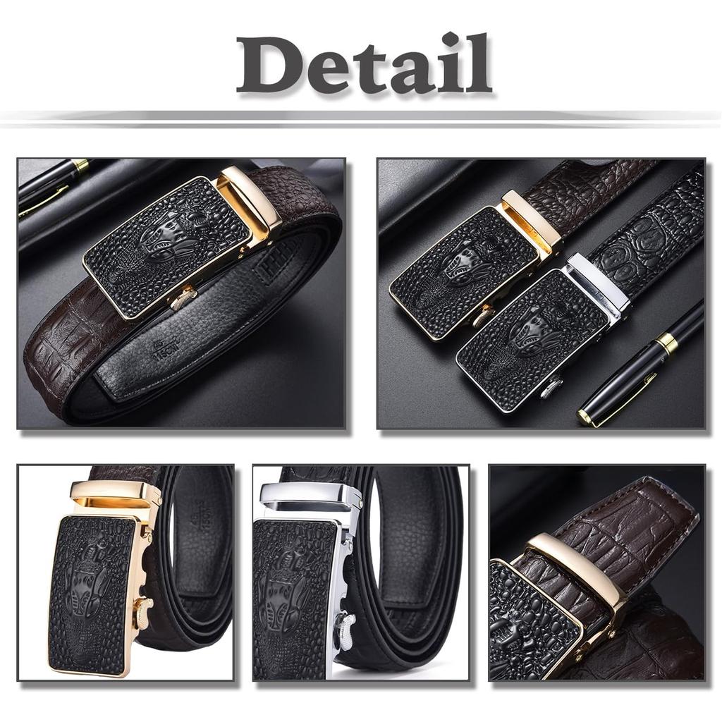 [White Fang] Belt, Automatic Buckle, Genuine Leather, Crocodile, Business, Simple, Alloy, Formal, Men's BTA500 (Black)