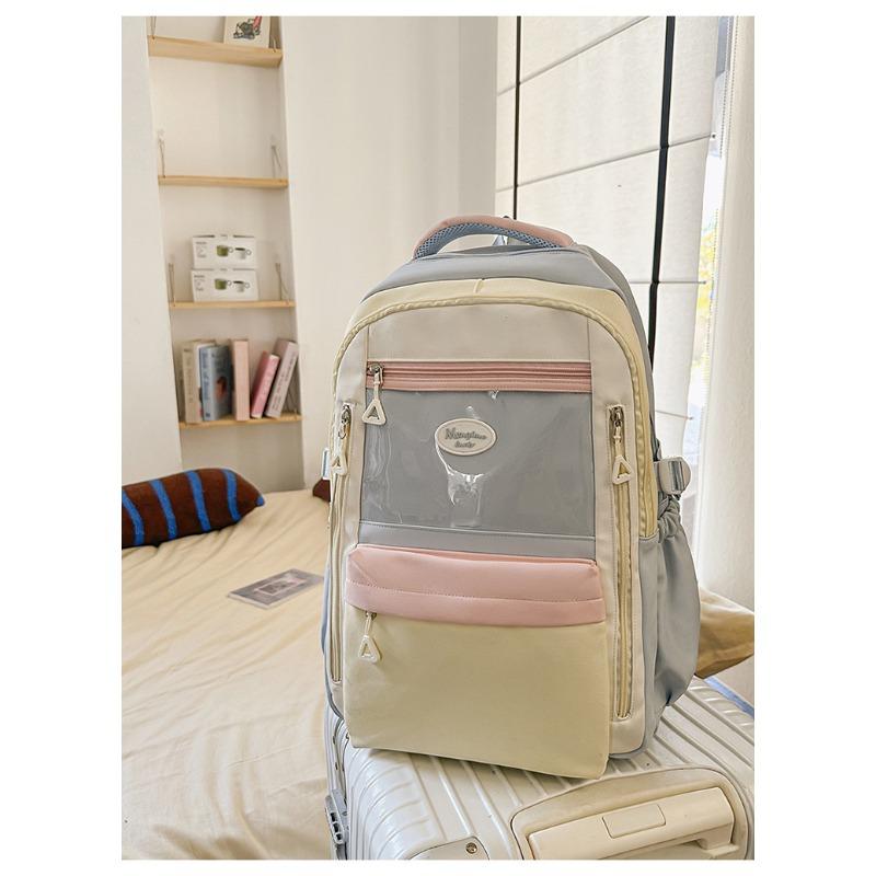 High value, fresh and sweet, contrasting color splicing backpack, casual and lightweight backpack for junior high school students