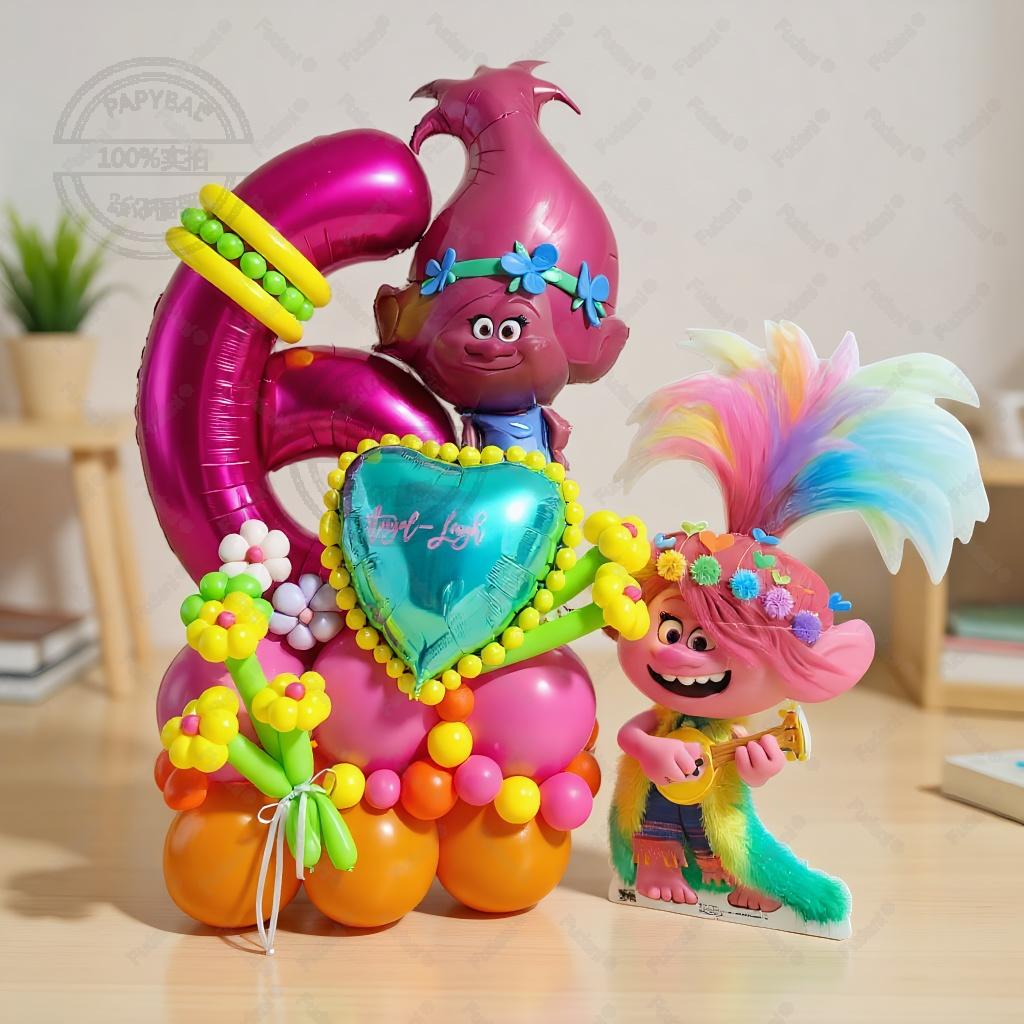 55pcs Troll Foil Helium Balloons Kit Birthday Magic Hair Theme Party Decorat Baby Shower Kids Toys Supplies Air Globlos Balloon