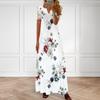 Damen-Sommerkleid, satte Farben, Blumendruck, V-Ausschnitt, Spitze, Patchwork, aushöhlen, kurze Ärmel, plissiert, Boho-Party, Maxikleid, Damenbekleidung