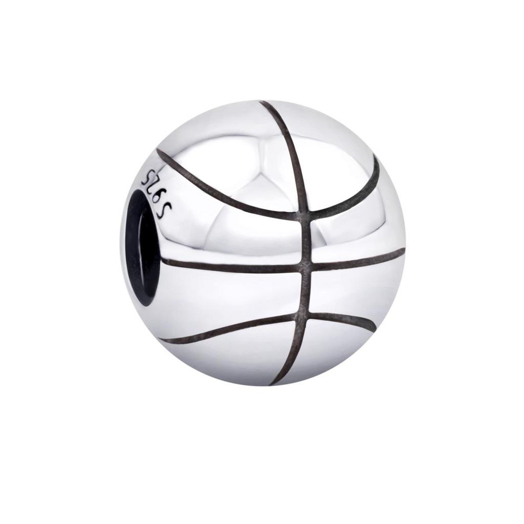 Cross-border Basketball Beads: Large Hole S925 Silver Bracelet Charms for DIY Jewelry.