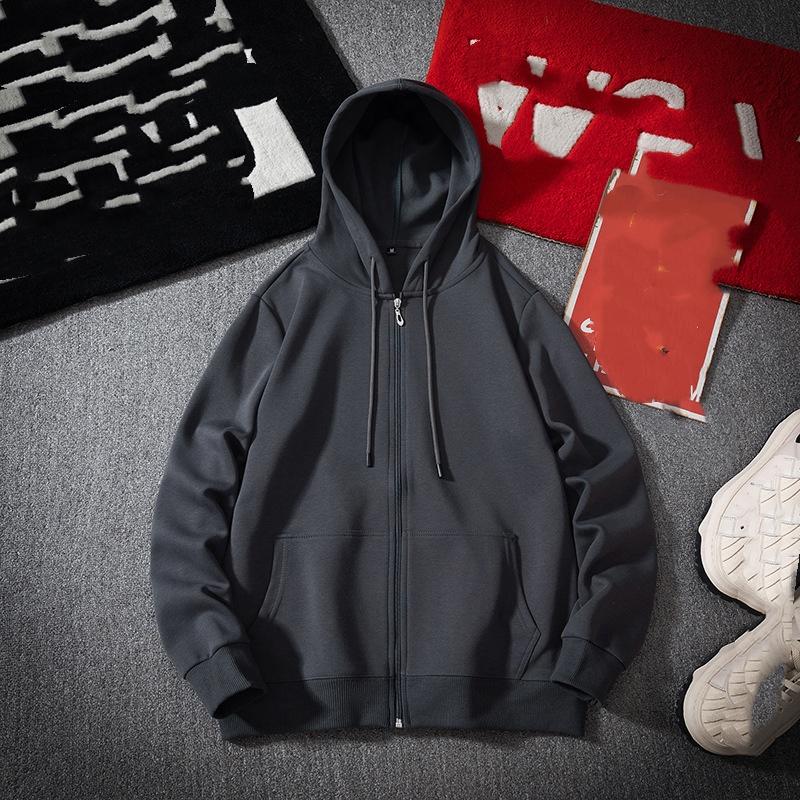 Hooded Cardigan Men's Sweater Loose Plus Velvet Thickened Youth Trend Solid Color Plus Size Jacket