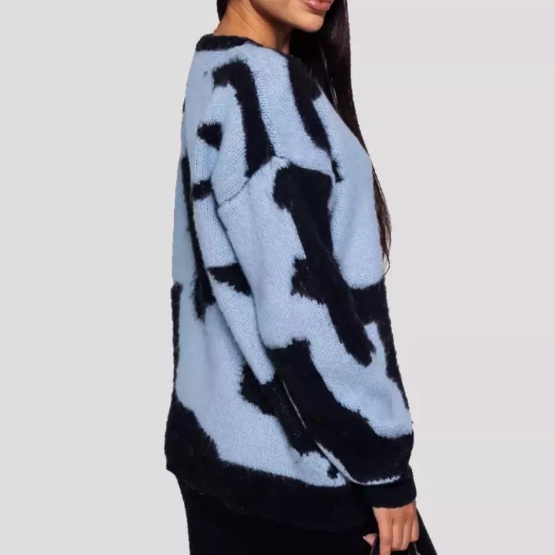 IHUASU Women's Clashing O-Neck Large Size Sweater Autumn and Winter Loose Trend Cross Border Knit Top