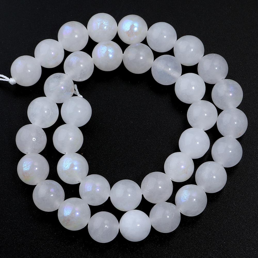 4 6 8 10mm Natural Moonstone Beads White Round Smooth Loose Gemstone Beads For DIY Jewelry Making Necklace Bracelets Accessories