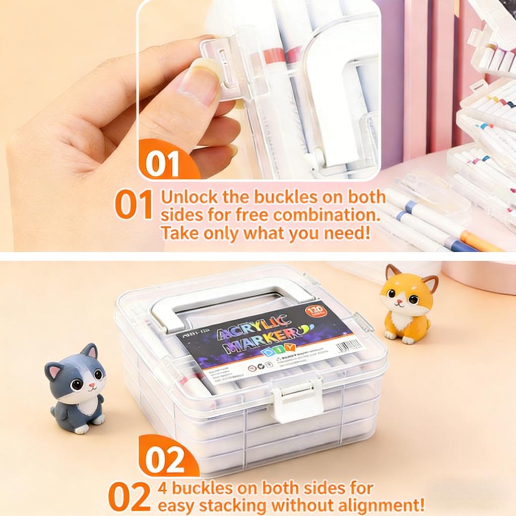 Double-Ended Acrylic Paint Markers With Stackable Storage Box For Canvas, Glass, Ceramics, Wood, Diy Crafts
