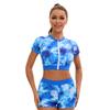 Printed Short-Sleeve Split High-Waist Women's Swimsuit Tight-Fit Flat-Corner Conservative Zipper Swimsuit