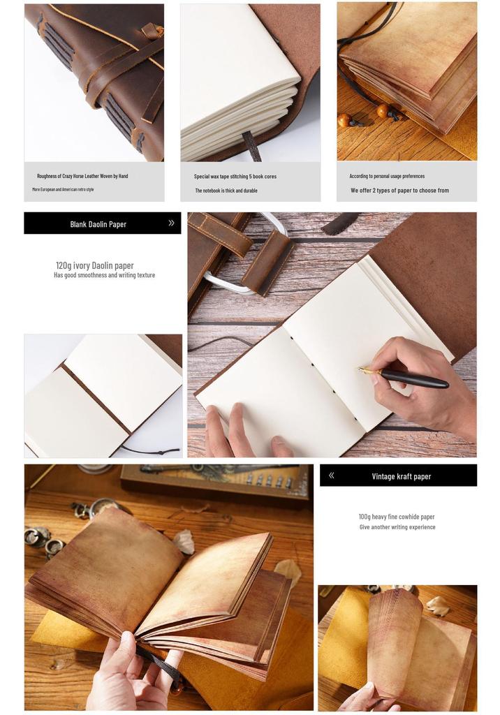 Genuine Leather Retro Traveler's Notebook: Handmade Loose-Leaf Diary with Cowhide in Vintage Style.