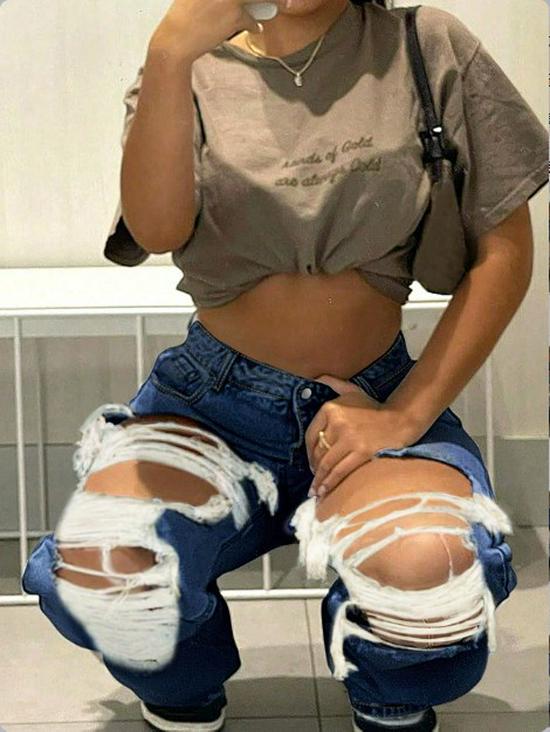 FR870404 European & American Classic Ripped Loose Fit Jeans