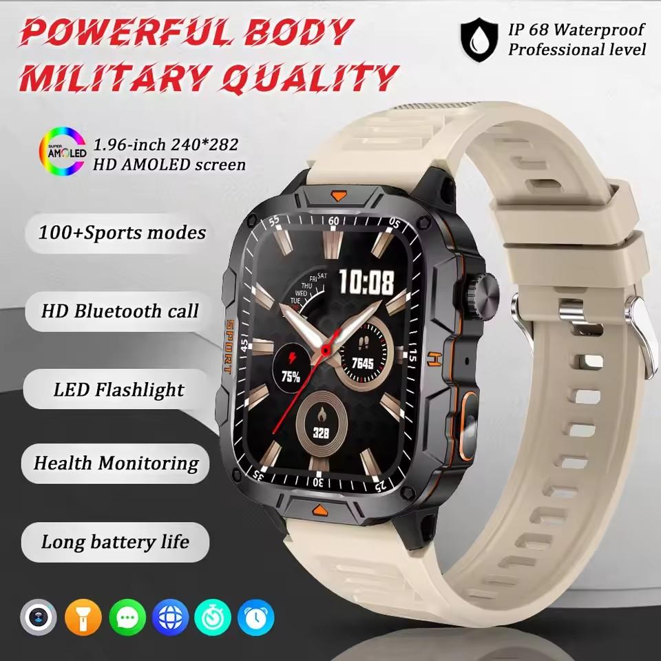 2025 New Military Grade Smart Watches Men 1.96" AMOLED 5ATM Waterproof Sports FitnessTracker BT Call Smartwatches Women For IOS