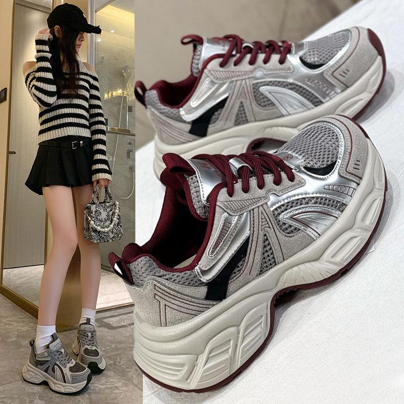 Casual sports women's shoes mesh super fire thin running shoes women's spring new thick-soled dad shoes