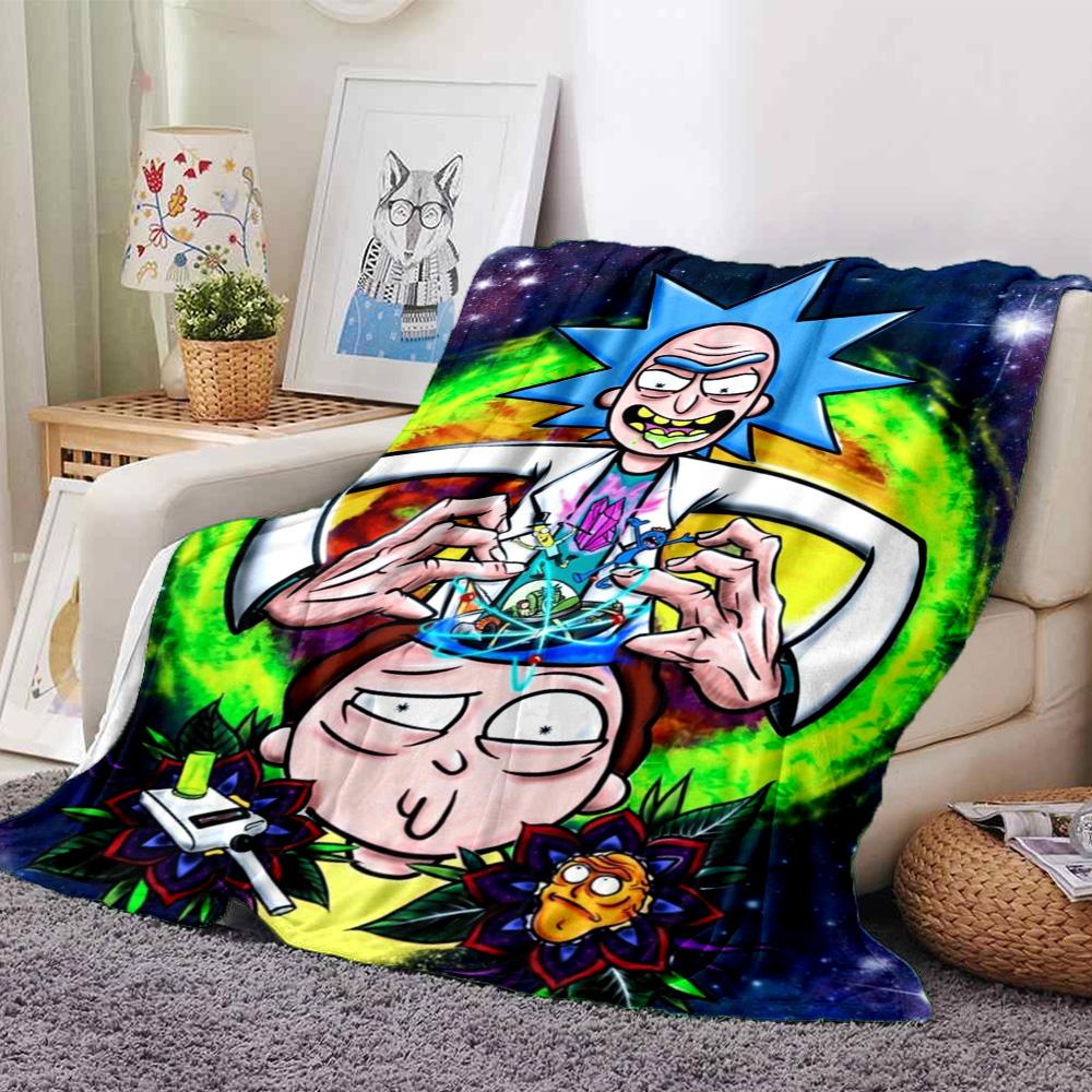 Rick Morty Adventure Flannel Blanket Super Soft Warm Cozy Blanket For Sofa Bed Office Travel Allseason Home Decor Gift