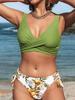 Women Swimwear Cross Pleated Backless Lace Up Bikini 2026 New Beach Two Piece Bathing Suit Vintage Printing Bikini Set
