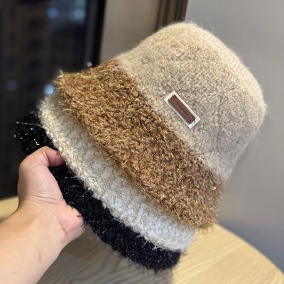 Neuer Plüsch Warmer Fischerhut aus heller Seide für Damen im Herbst und Winter Koreanische Version Vielseitig Gesicht zeigend Kleiner Topfhut Kurze Krempe Bucket Hat