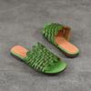 Johnature Hand Woven Genuine Leather Outdoor Flat Slippers Versatile Casual Women's Slip-on Shoes